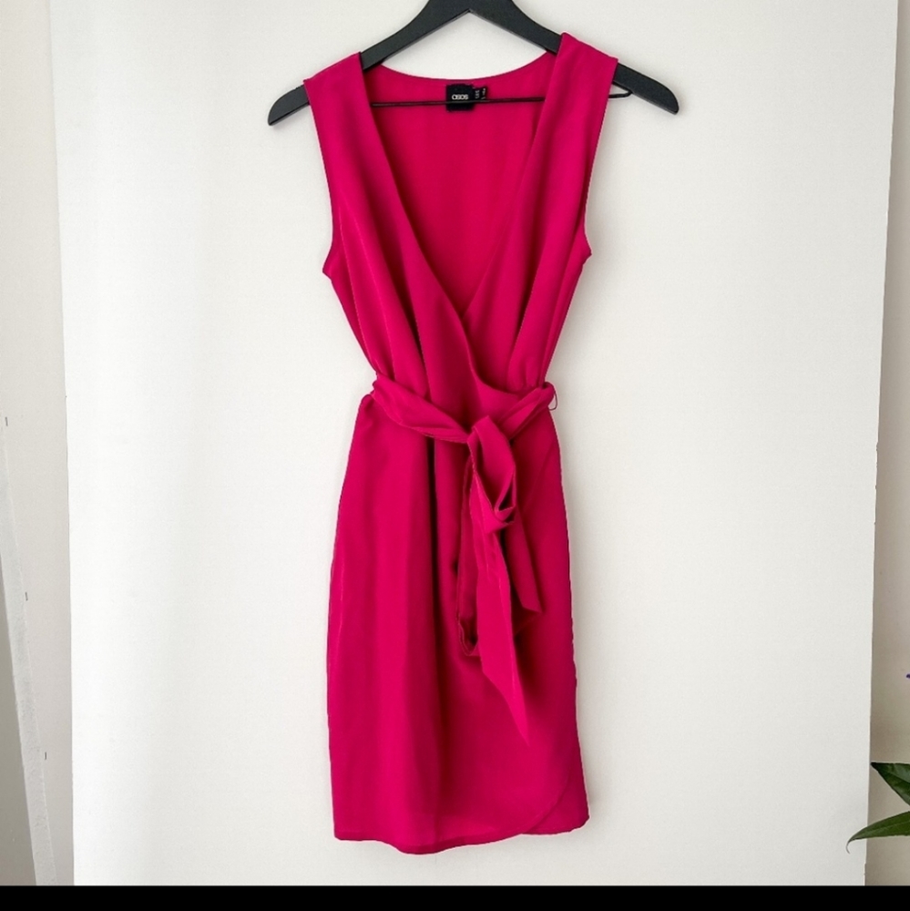 ASOS | Dress Mini Wrap V-Neck Polyester Pink | 6